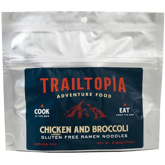 TrailTopia chicken and broccoli gluten free ramen noodles adventure food pouch