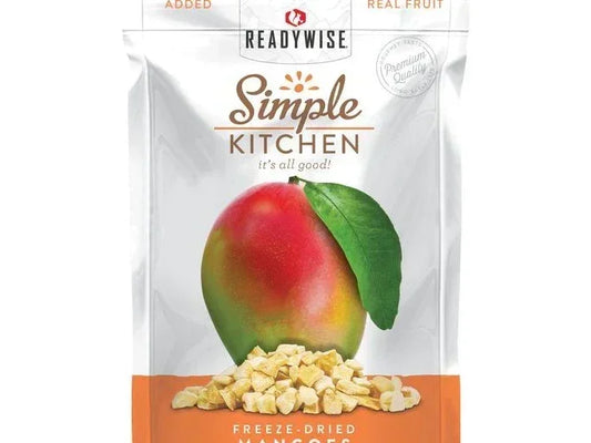 ReadyWise Simple Kitchen freeze-dried mangoes bag with fresh mango image