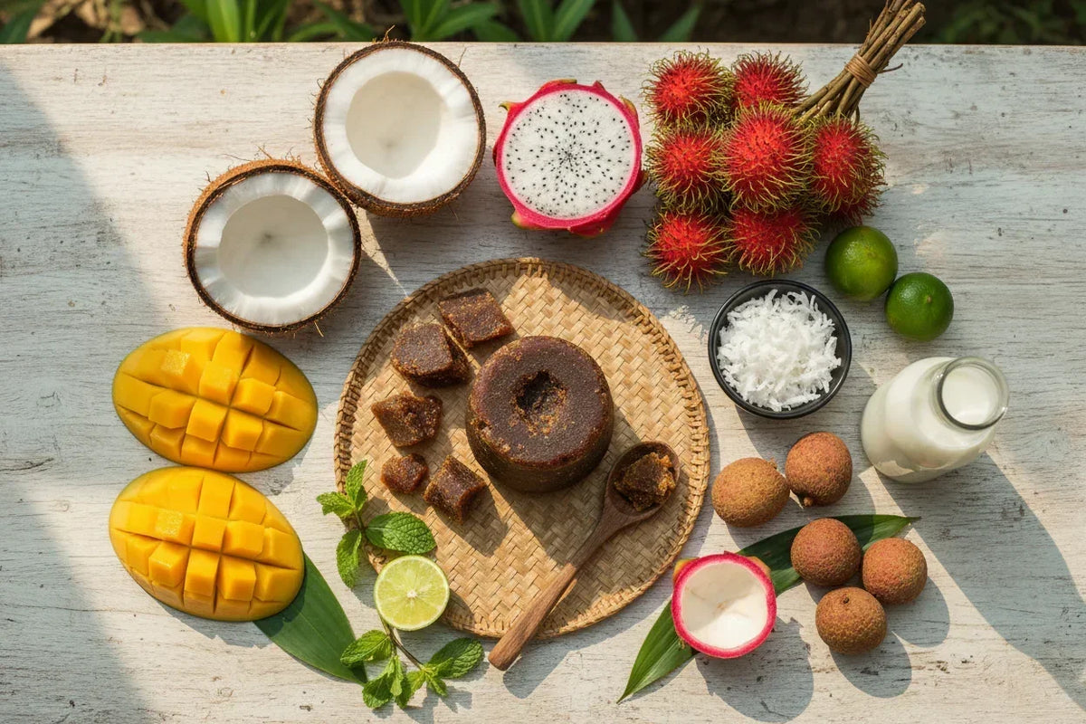 Palm sugar with tropical ingredients