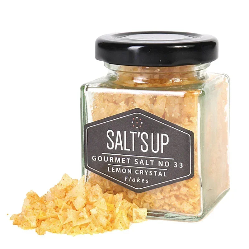 Salt's Up Lemon Crystal Flakes gourmet salt in glass jar, premium seasoning at Spice n Slice Market
