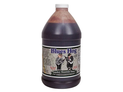 Blues Hog Smokey Mountain Sauce gallon jug with illustrated label, barbecue condiment