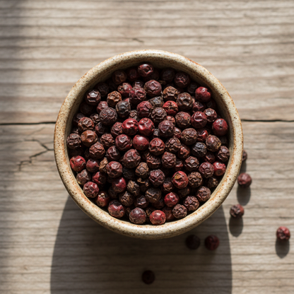 Dark Red Pepper Bowl Rustic Table