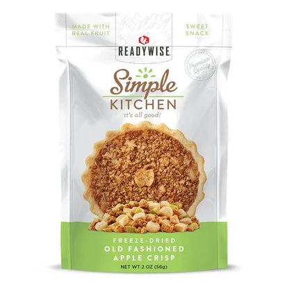 Freeze-dried old fashioned apple crisp snack in resealable pouch, real fruit, sweet treat