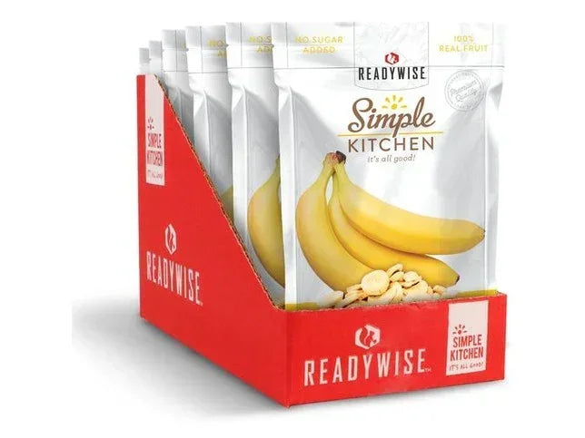 Display box of Readywise Simple Kitchen banana dried fruit snack packs