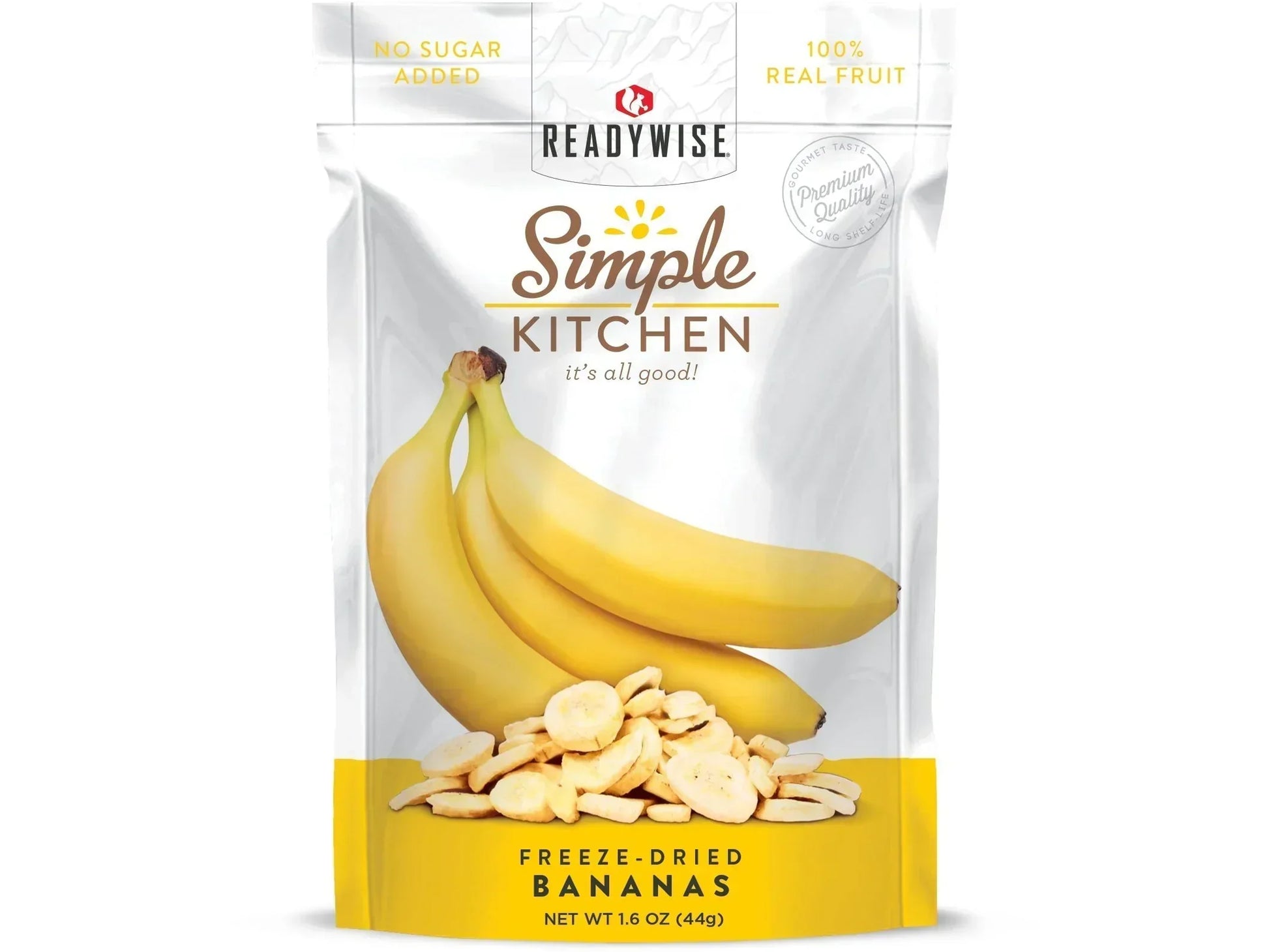 Freeze-dried bananas snack pouch with banana slices and whole bananas, no sugar added