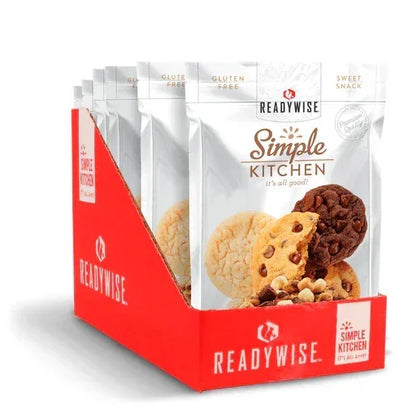 ReadyWise Simple Kitchen gluten free cookie packs in a red display box
