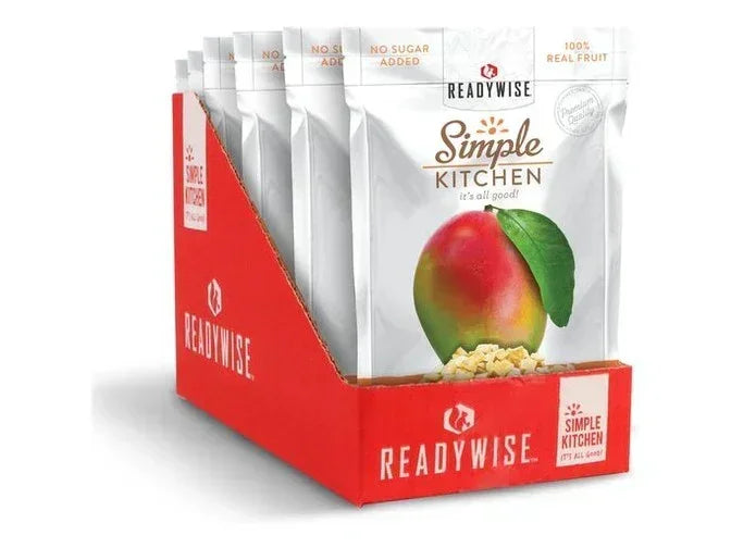 Display box of Readywise Simple Kitchen dried mango snacks with no sugar added