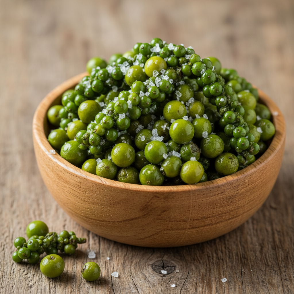 Fresh Green Fermented Kampot Pepper - Wooden Bowl