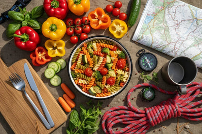 Gluten Free Garden Vegetable Pasta Flat Lay - Adventure Ready