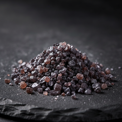 Kala Namak fine salt crystals macro close-up showing deep purple-black color with pink undertones