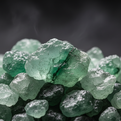 Bamboo Jade Salt Coarse crystals macro close-up showing distinctive green-tinted jade mineral tones