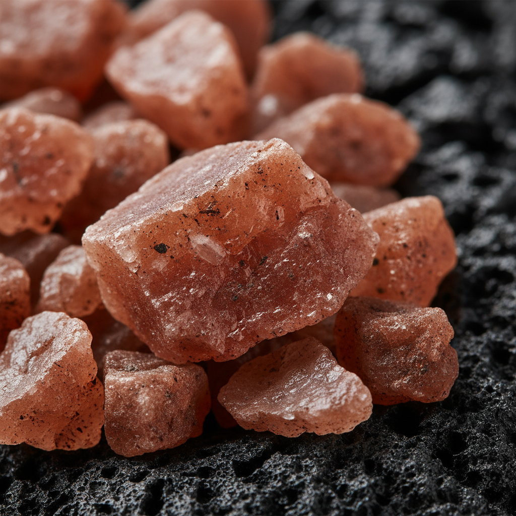 Alaea Hawaiian red coarse salt crystals macro close-up showing rich terracotta volcanic clay color