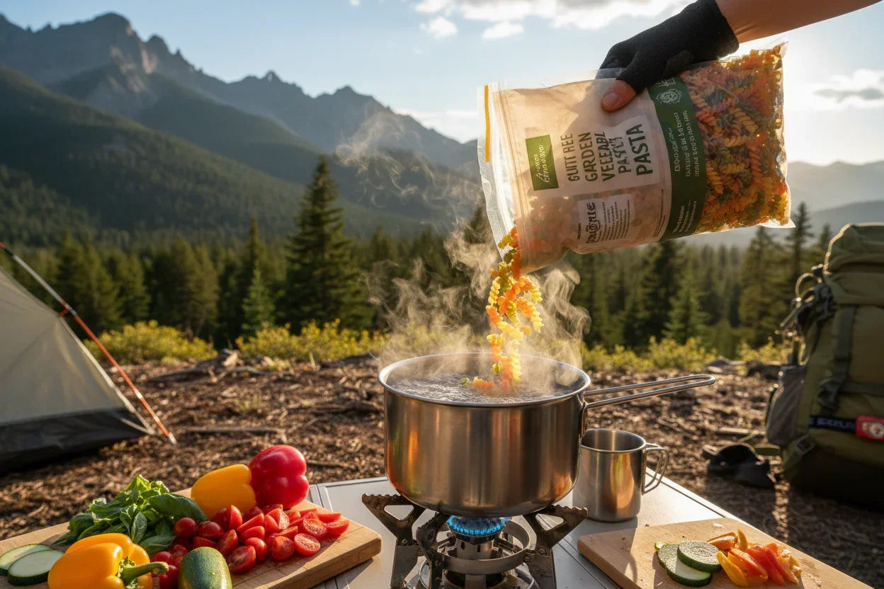Gluten Free Garden Vegetable Pasta Lifestyle - Campsite Cooking