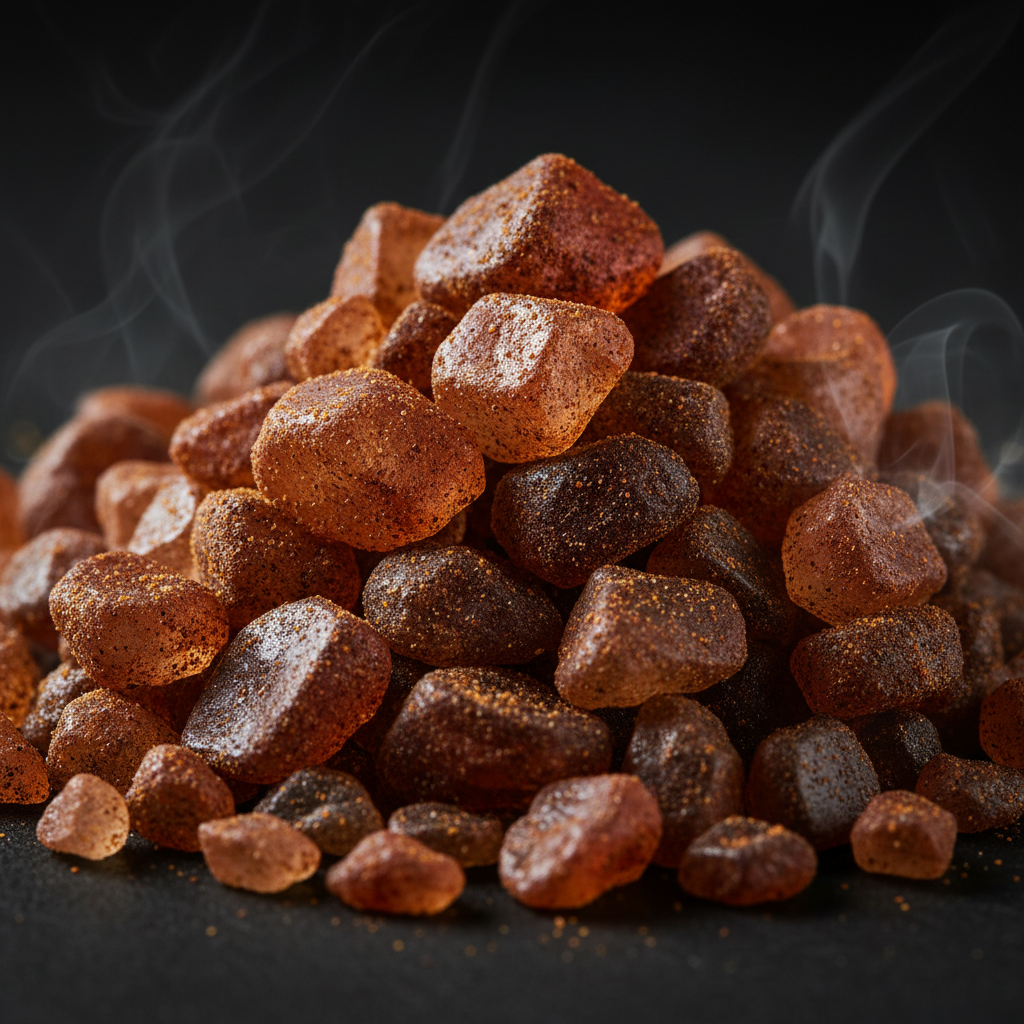 Chipotle Gourmet Salt crystals macro close-up with deep smoky brown and red chipotle tones
