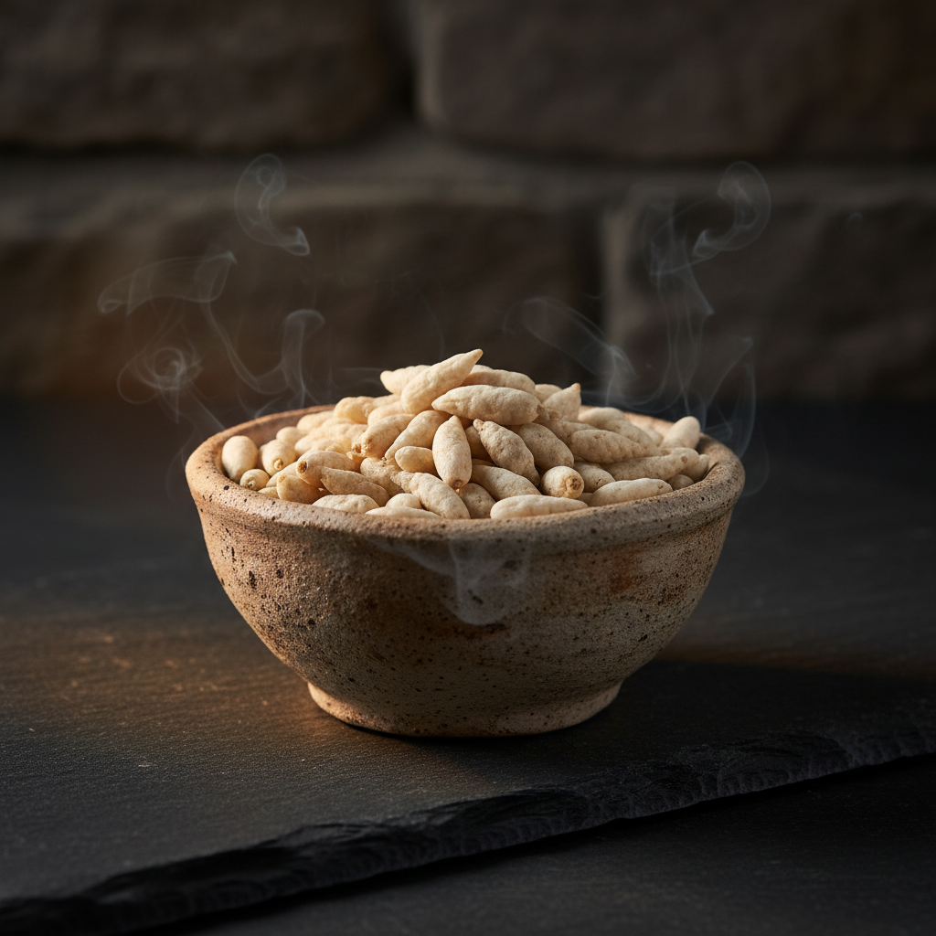 Long pepper white pearls in ceramic bowl on dark slate dramatic moody lighting