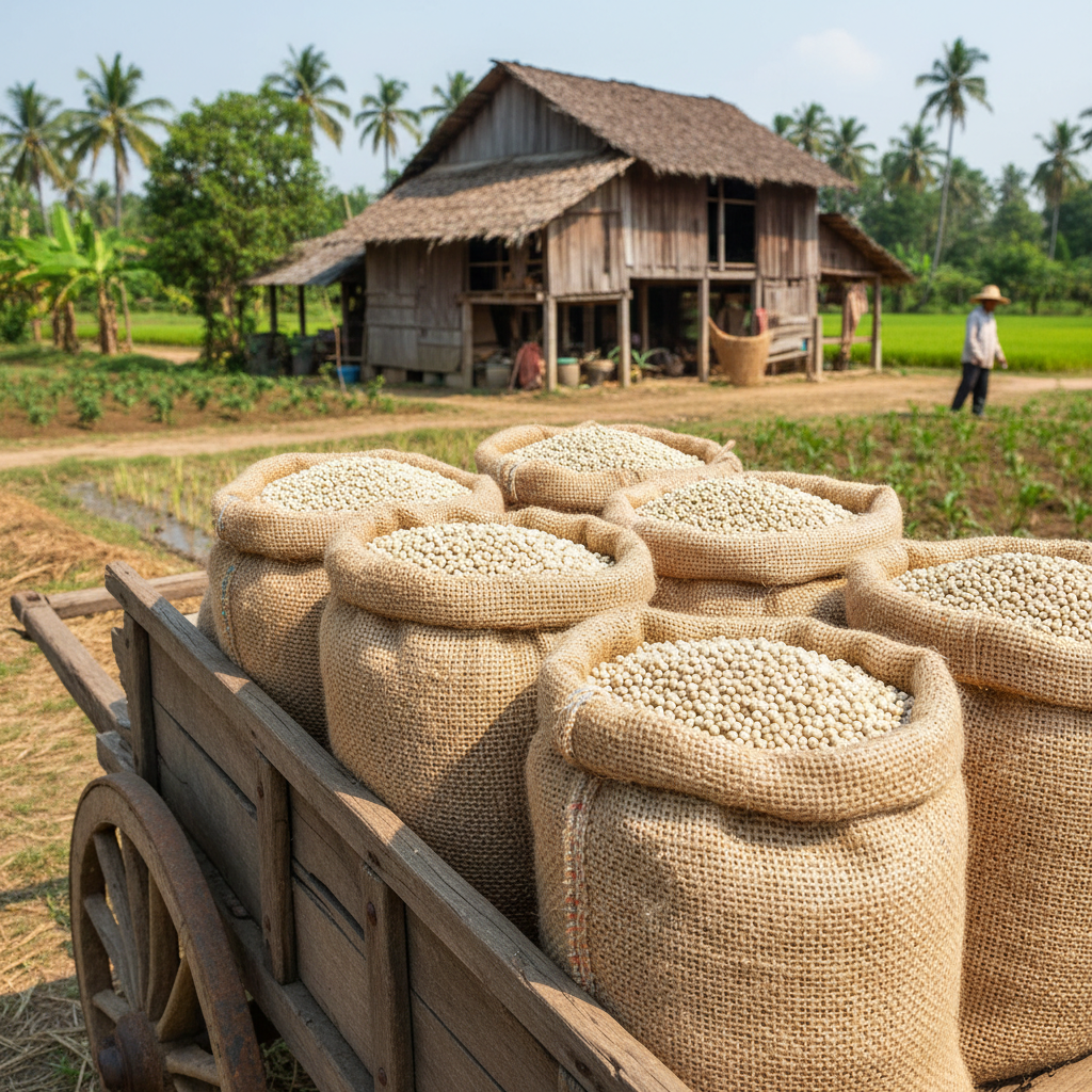 Organic White Pepper in Sacks Rural Cambodia