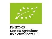 EU organic certification logo with green leaf and stars, labeled PL-EKO-03 Non-EU Agriculture